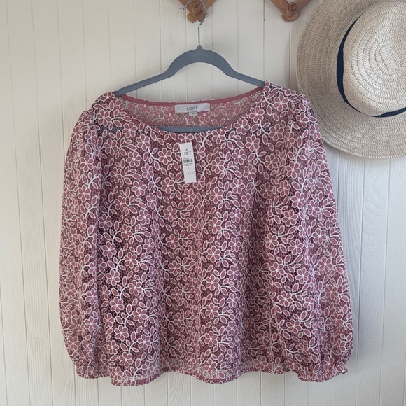 LOFT Tops - NWT LOFT Mauve Pink Floral Lace Overlay Long Sleeve Blouse